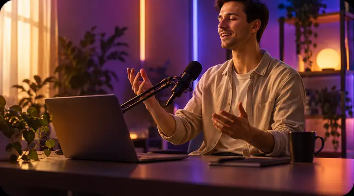 Energiegeladener Digital-Creator in einem Neonstudio